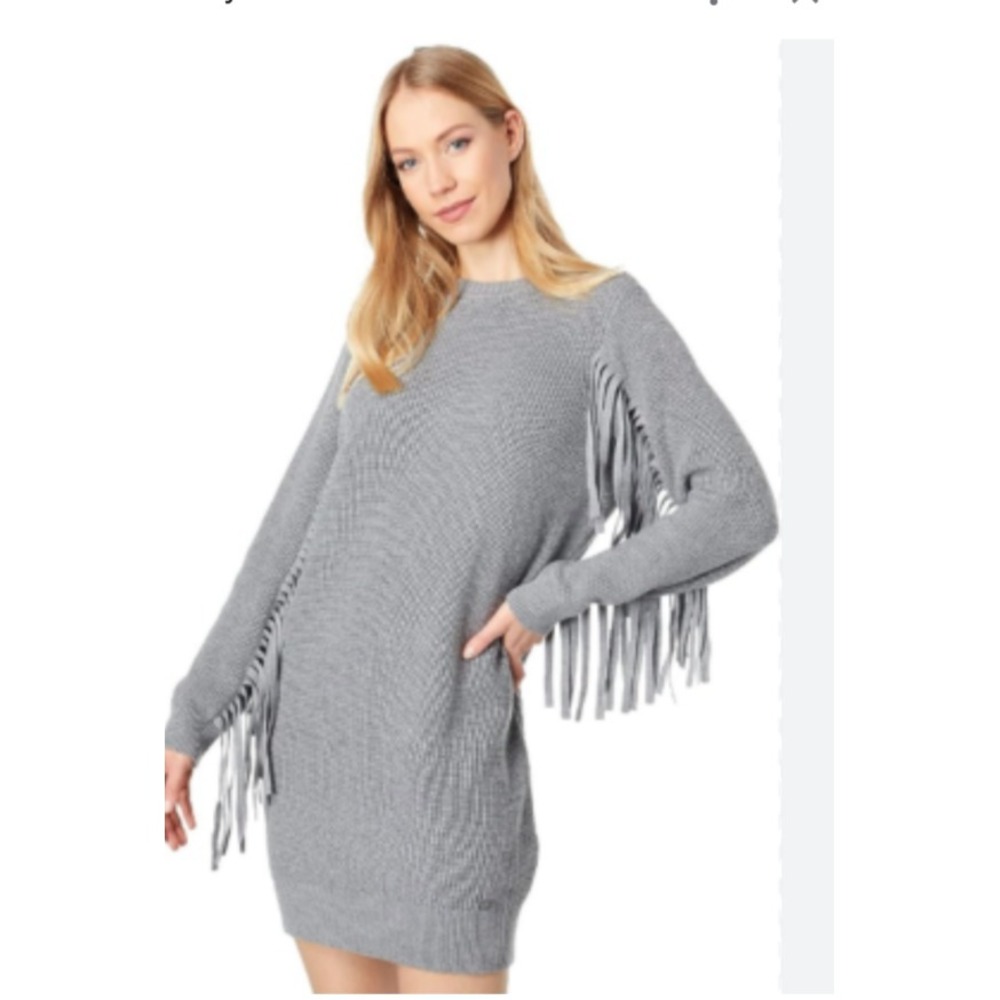 Ted Baker NWT Friidah Cocoon Sweater Dress Gray Cotton Blend Fringe Sleeves SZ 0